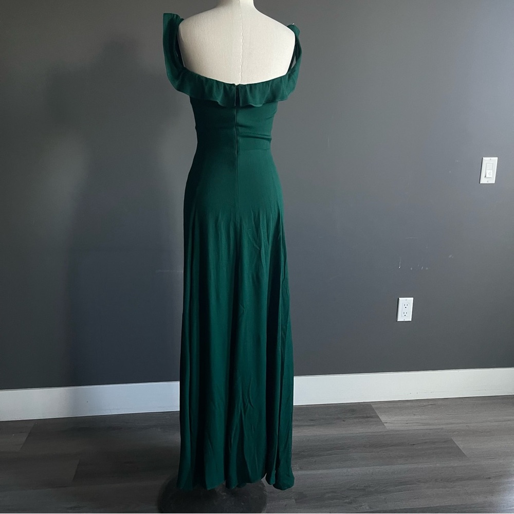 Reformation Emerald Green Off-Shoulder Maxi Dress Ruffle Sleeve Parisian Minimal - Picture 5 of 12